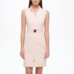Tommy Hilfiger Classic Scuba Zip Up Dress Pink Blush Nude Belted Collar Sz 4